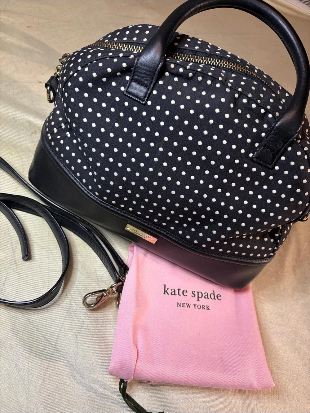 kate spade Black and White Polka Dot Dome Satchel. Strap,Dust-bag, Shopping Bag - Picture 13 of 13